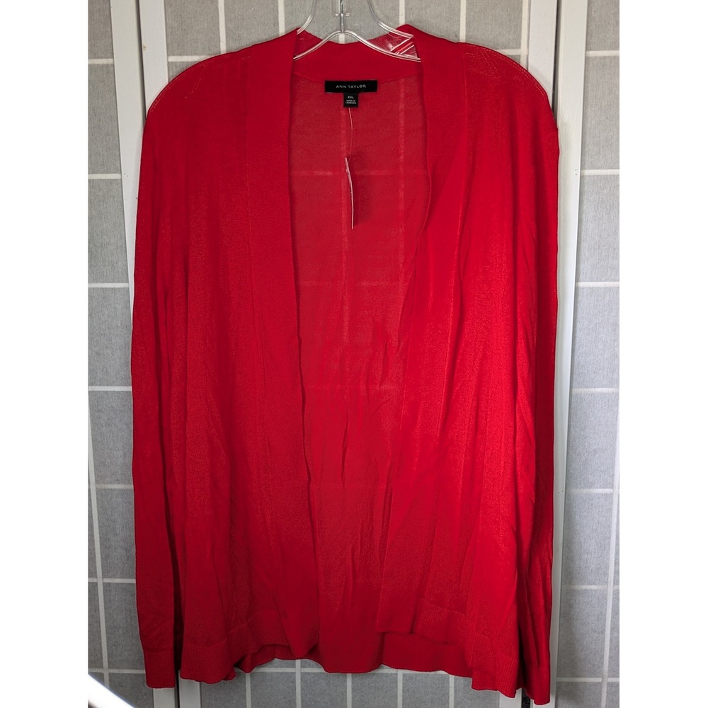 Ann Taylor Womens Cardigan XXL NWT Red Lightweight Open Front Knit Layer Sweater